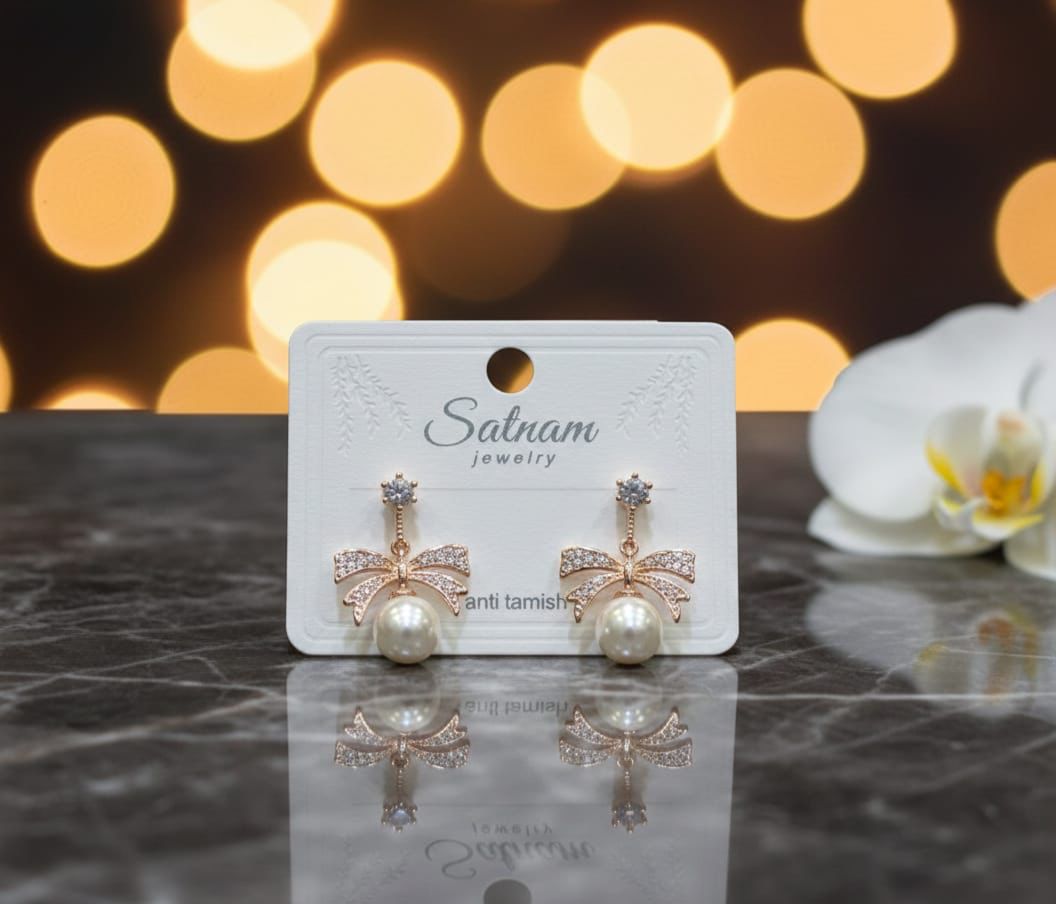 Crystal Bow Pearl Drop Earrings