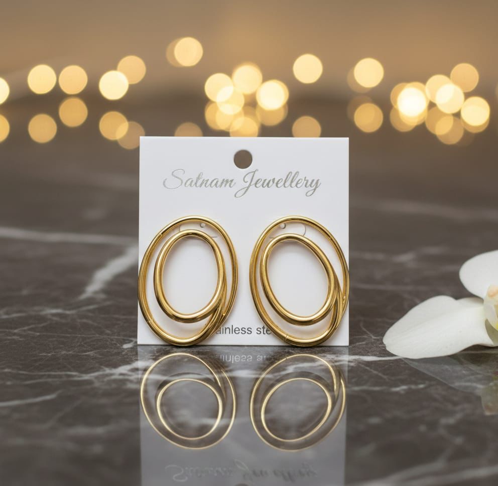 Golden Duo Oval Loop Earrings