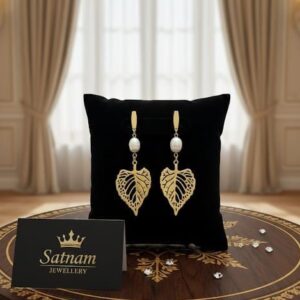 Royal Gold Leaf Pearl Drop Earrings