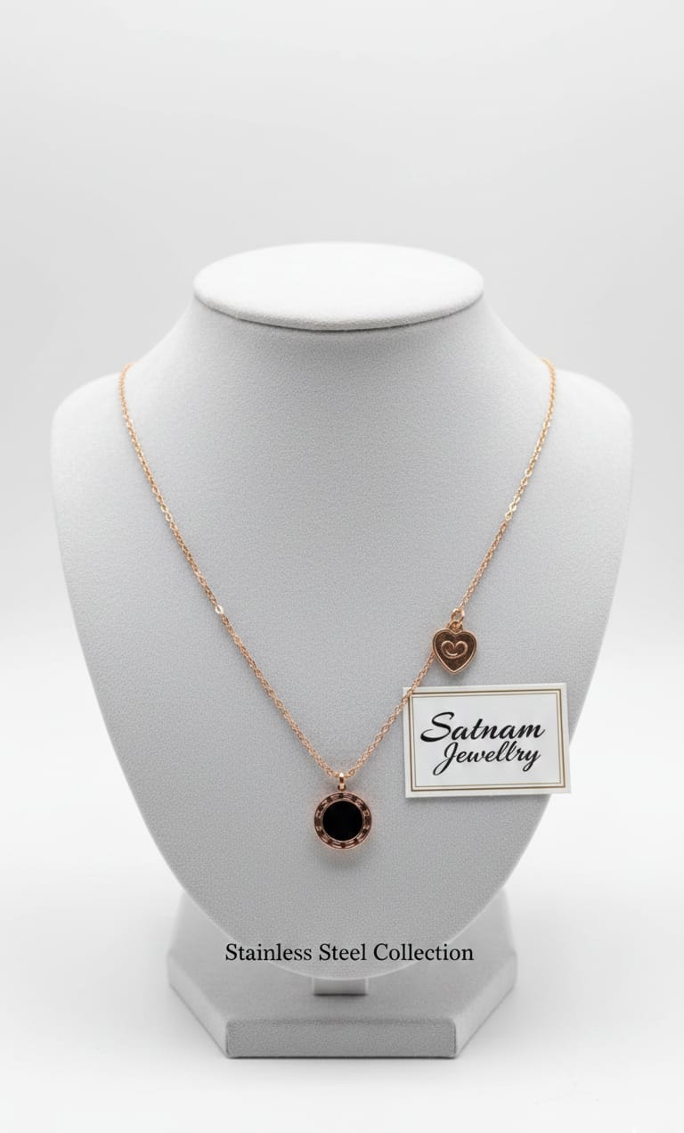 Dual Charm Black & Rose Gold Stainless Steel Necklace